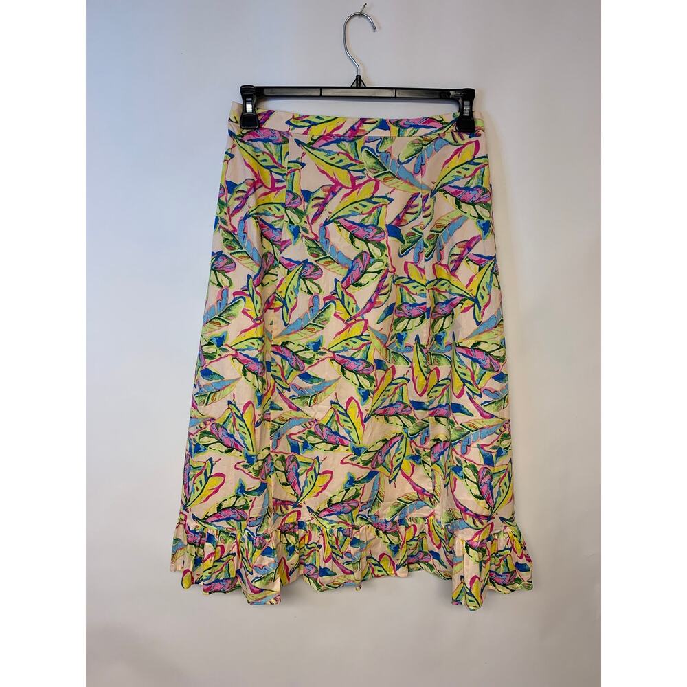Rachel Roy Skirt Tropical Botanical Leaf Print Midi Whimsical Womens SZ M